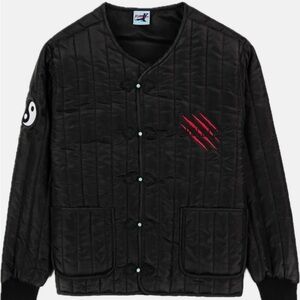 Men's Black Quilted Jacket with Unique Patches